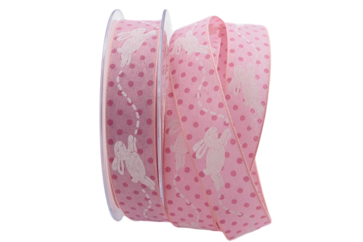 Motivband springender Hase rosa 25mm mit Angelschnur