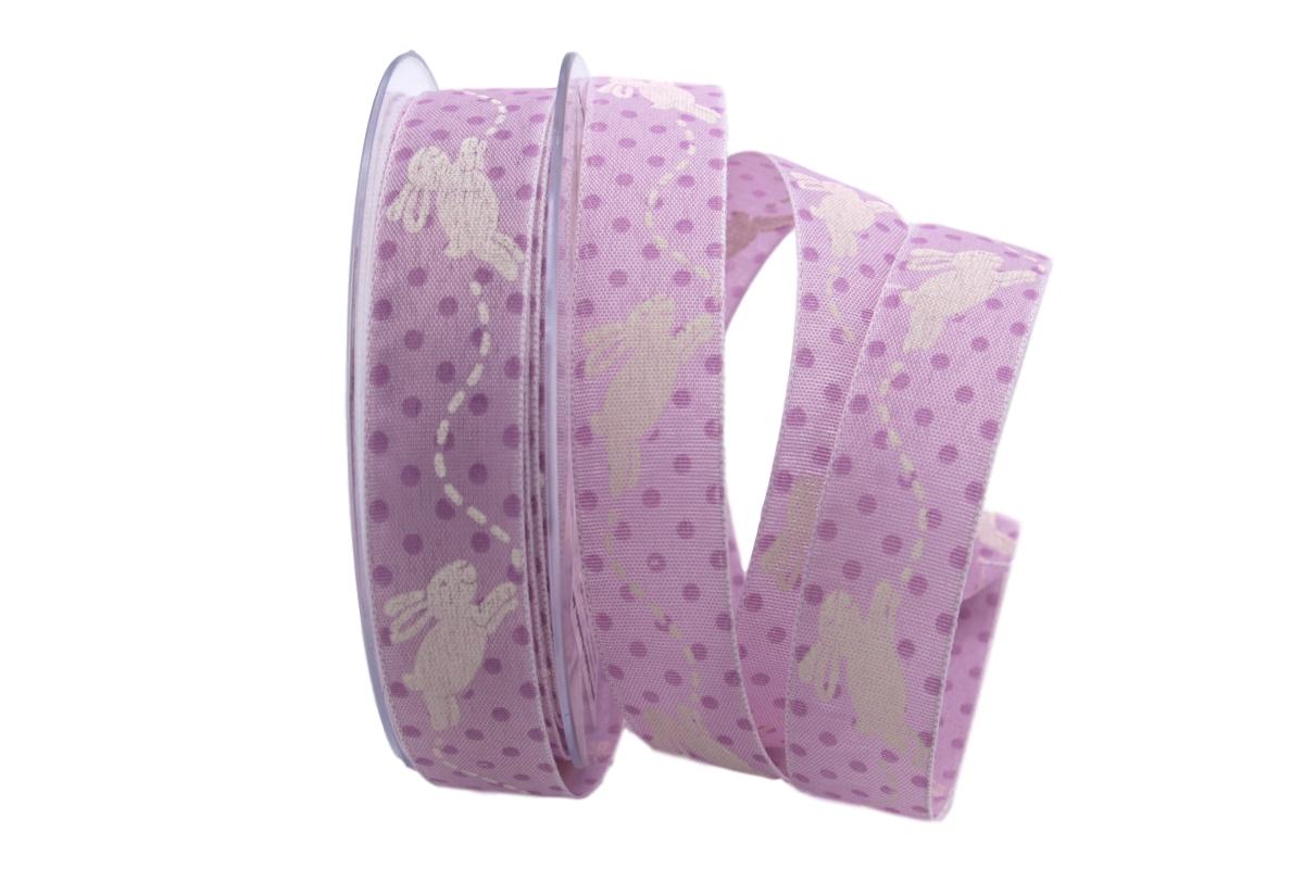 Motivband springender Hase flieder 25mm mit Angelschnur