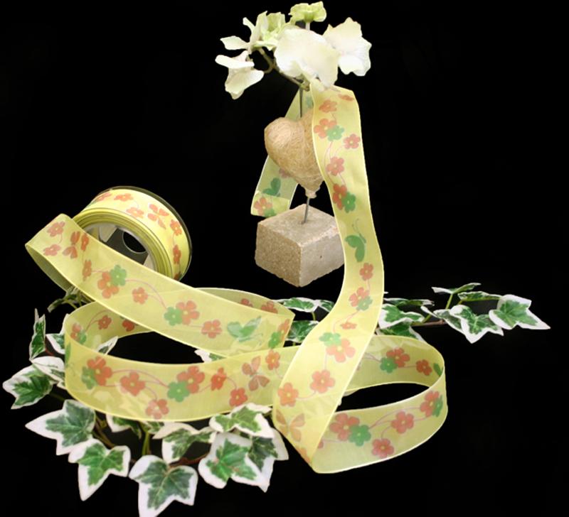 Blumenband Schmetterlingsblume Hellgelb mit Draht 40mm