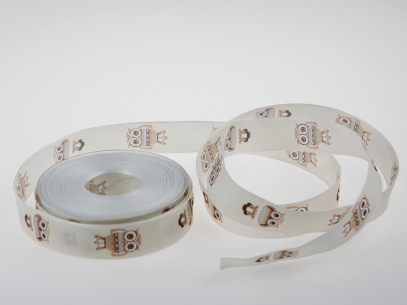 Motivband Eule creme mit Draht 25 mm