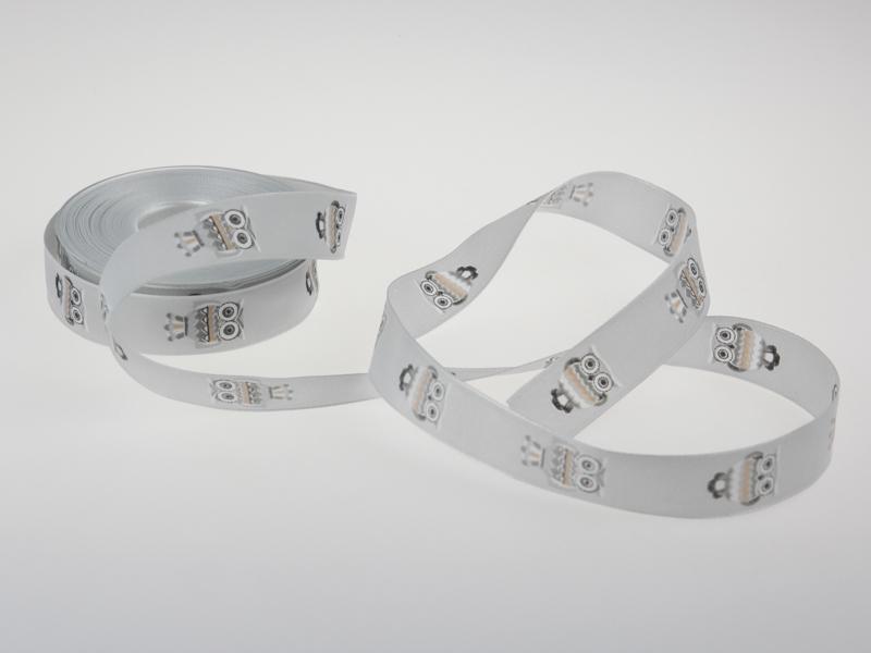 Motivband Eule grau mit Draht 25 mm