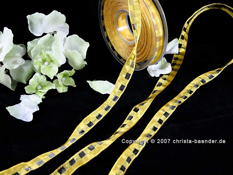 Karoband Manhattan-Organza Gelb mit Draht 15mm