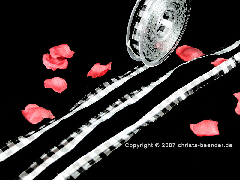 Karoband Manhattan-Organza Grau/Schwarz mit Draht 15mm