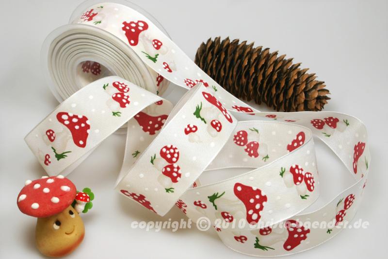 Motivband Fliegenpilz Weiß mit Draht 40mm
