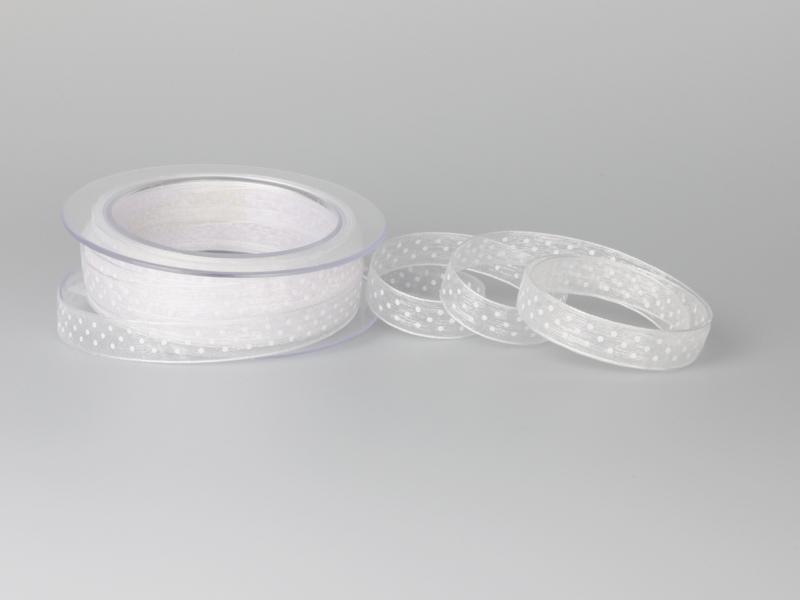 Organzaband Pünktchen Weiss ohne Draht 10mm
