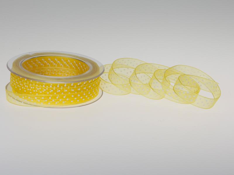 Organzaband Pünktchen Gelb ohne Draht 10mm
