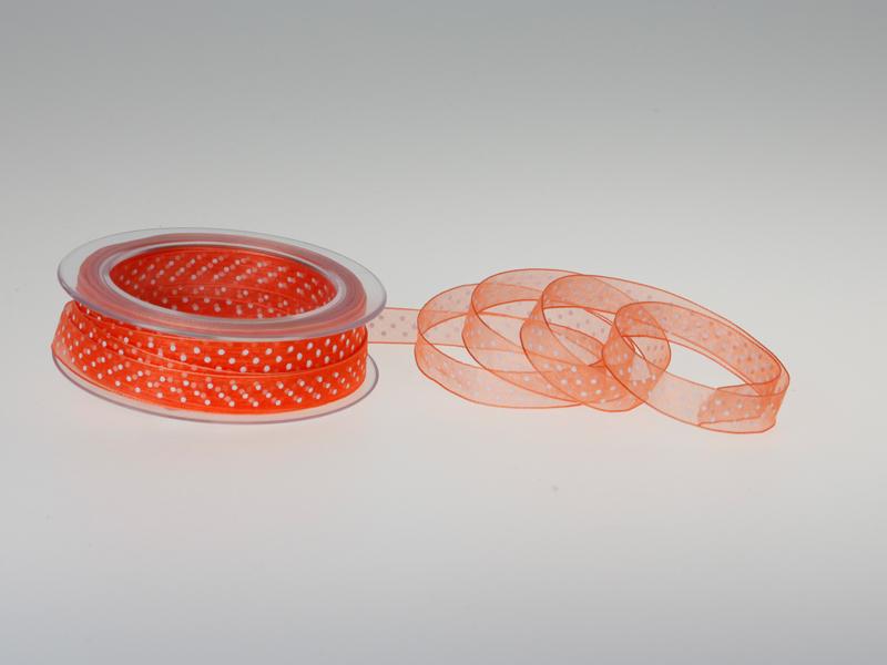 Organzaband Pünktchen Orange ohne Draht 10mm