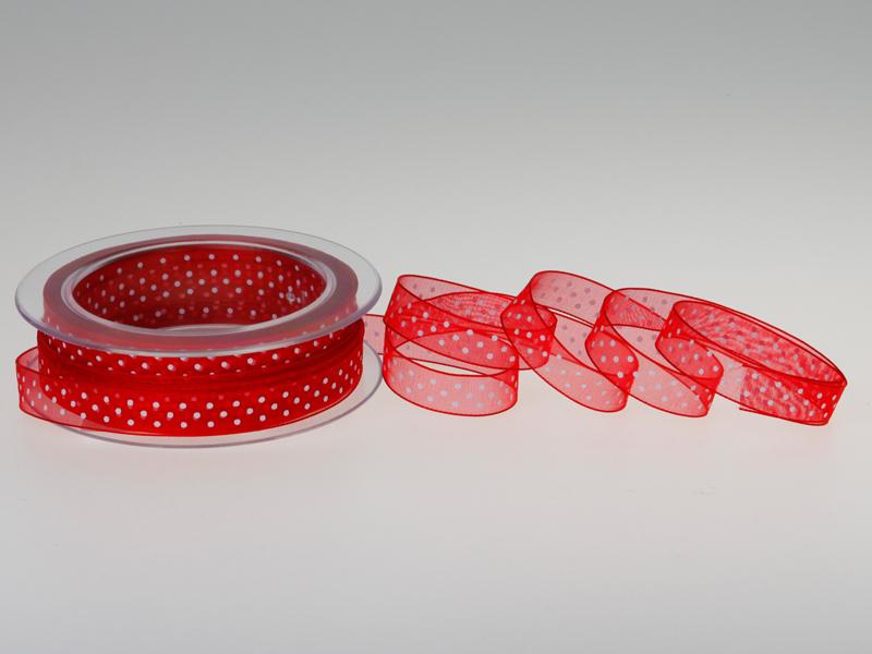 Organzaband Pünktchen Rot ohne Draht 10mm