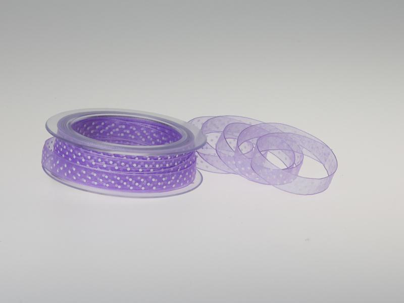 Organzaband Pünktchen Flieder ohne Draht 10mm