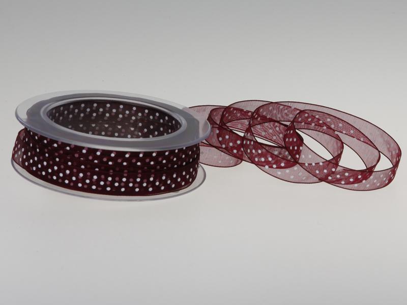 Organzaband Pünktchen Bordeaux ohne Draht 10mm