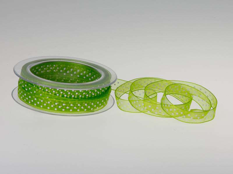 Organzaband Pünktchen Hellgrün ohne Draht 10mm