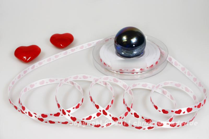 Herzband Herzchen Weiß Rot ohne Draht 10mm