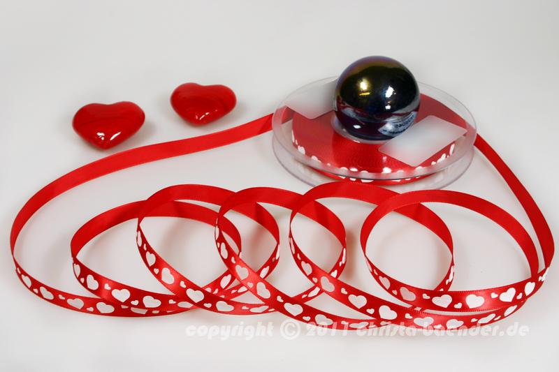 Herzband Herzchen Rot Weiß ohne Draht 10mm