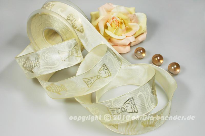 Motivband Kommunion Creme mit Draht 40mm