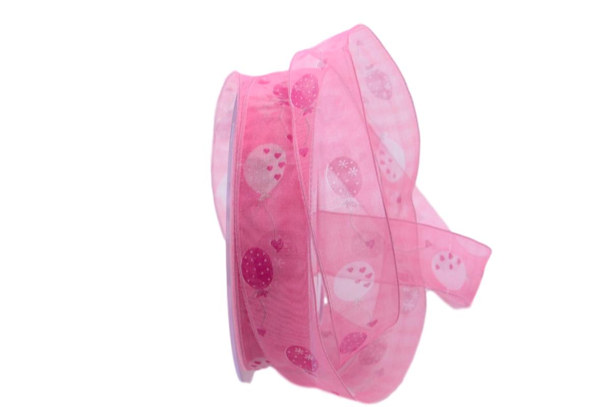 Motivband Luftballon rosa 25mm mit Draht