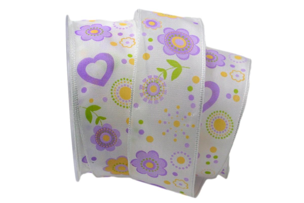 Dekoband Blumenmeer flieder 40mm mit Draht