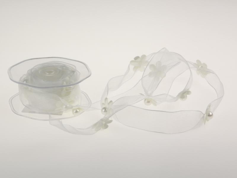 Motivband Blumengirlande Weiß mit Draht 25mm