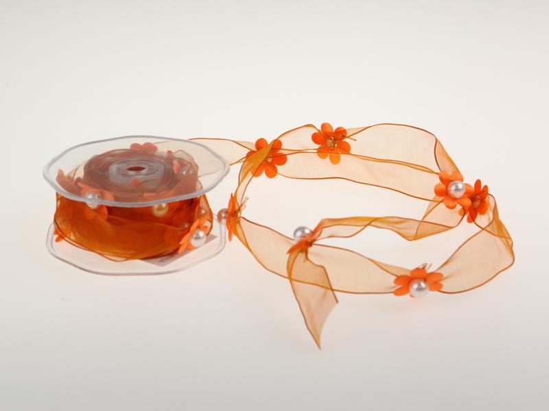 Motivband Blumengirlande Orange mit Draht 25mm