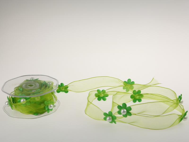 Motivband Blumengirlande Hellgrün mit Draht 25mm