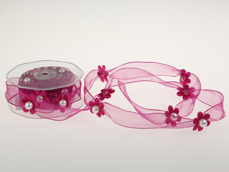 Motivband Blumengirlande Pink mit Draht 25mm