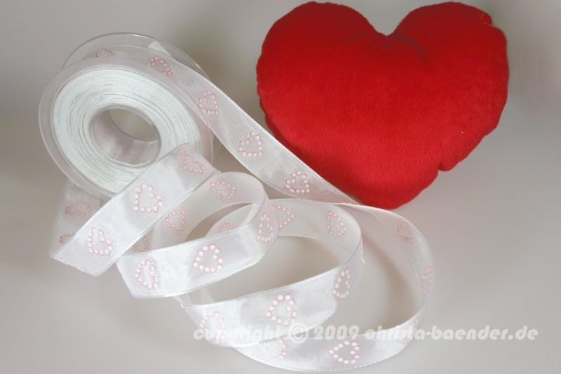 Motivband Big Heart Weiß mit Draht 25mm
