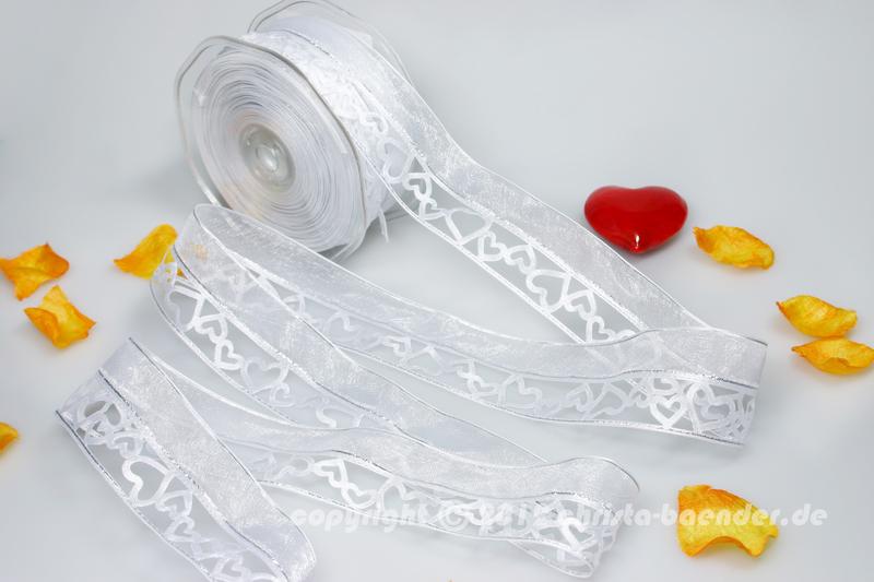 Herzband In Love Weiß ohne Draht 40mm