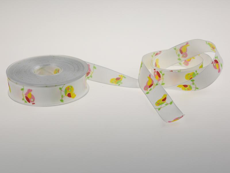 Motivband Vögel weiß 25mm mit Draht