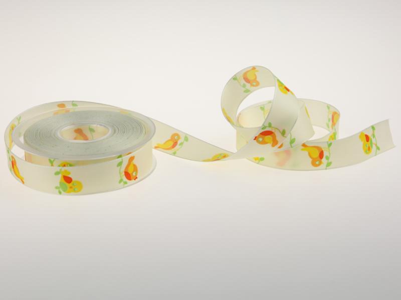 Motivband Vögel gelb 25mm mit Draht