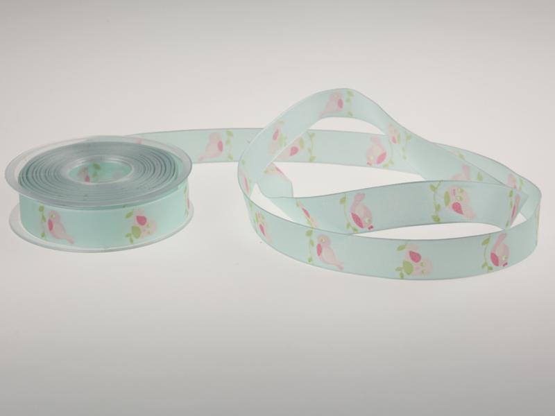 Motivband Vögel türkis 25mm mit Draht