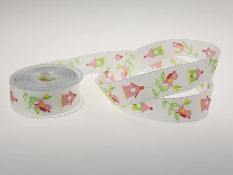 Motivband Vögel weiß 40mm mit Draht