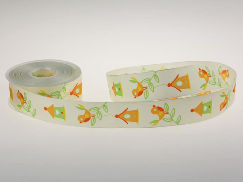 Motivband Vögel gelb 40mm mit Draht