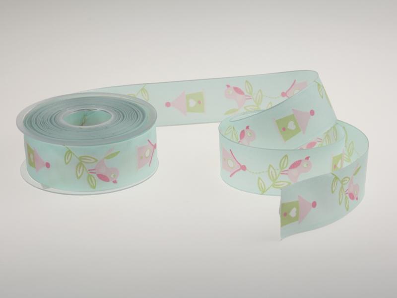 Motivband Vögel türkis 40mm mit Draht