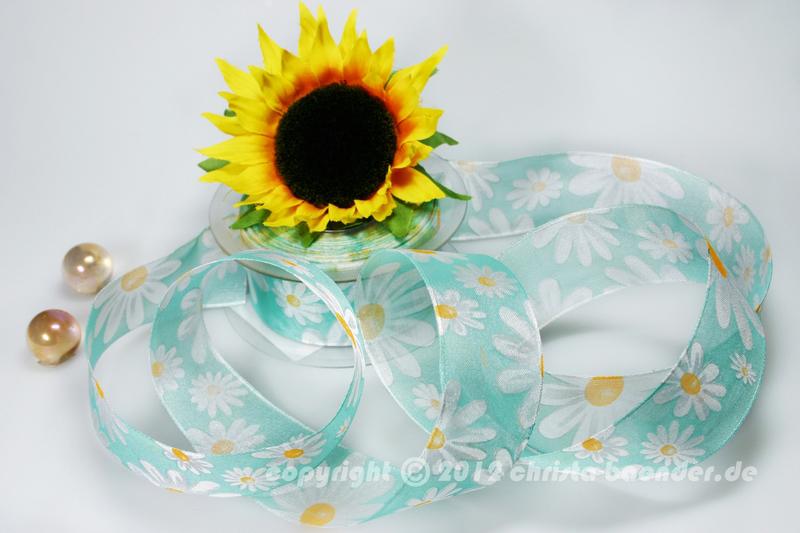 Blumenband Palermo Türkis mit Draht 40mm