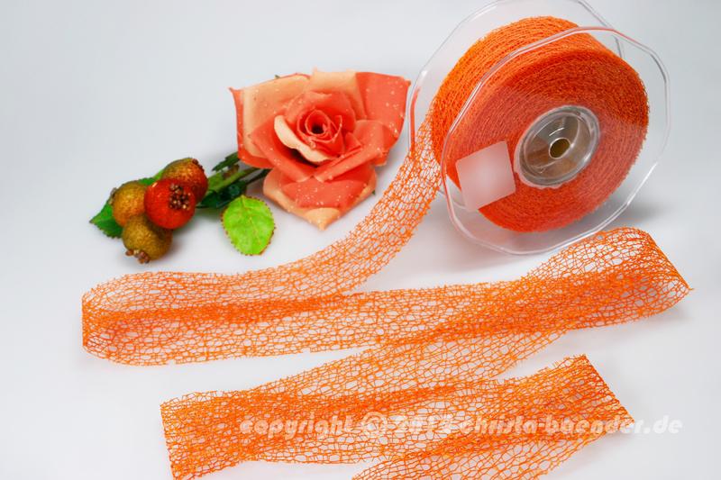 Gitterband Floral Orange ohne Draht 40mm