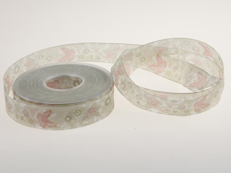 Motivband Schmetterling 25mm creme mit Draht