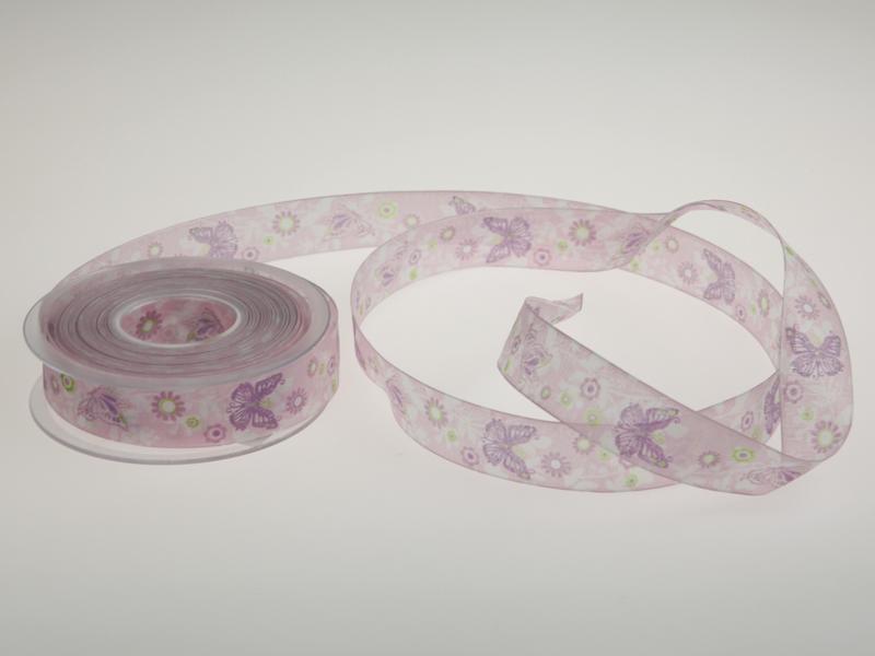 Motivband Schmetterling 25mm flieder mit Draht