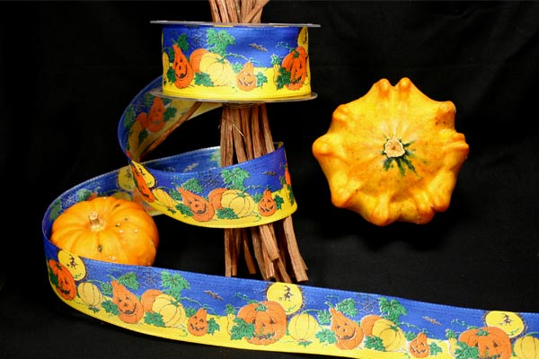 Motivband Halloween mit Draht, Orange/Weiß 40mm