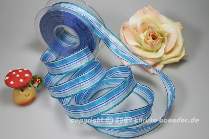 Streifenband Rainbow Blau mit Draht 25mm