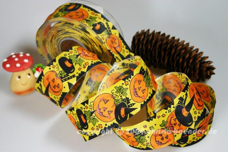 Motivband Kürbishexe Schwarz mit Draht 40mm