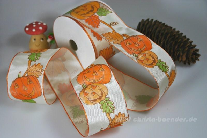 Motivband Kürbis Orange mit Draht 60mm
