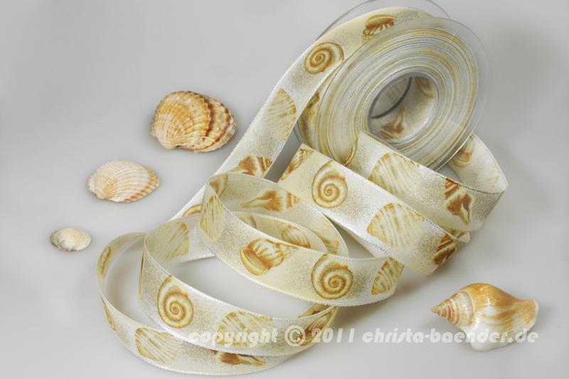 Motivband Muschel Creme mit Draht 25mm