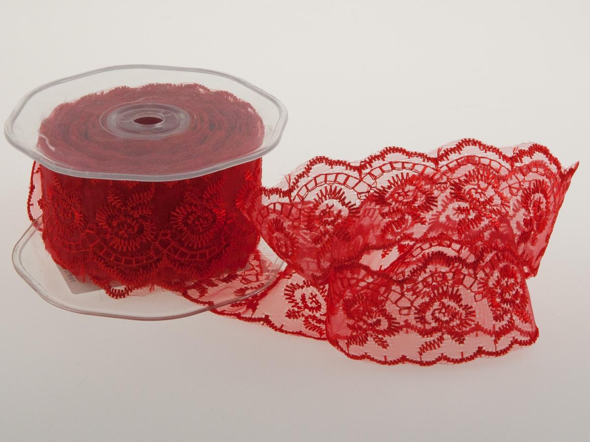 Dekoband Spitze Rot ohne Draht 40mm