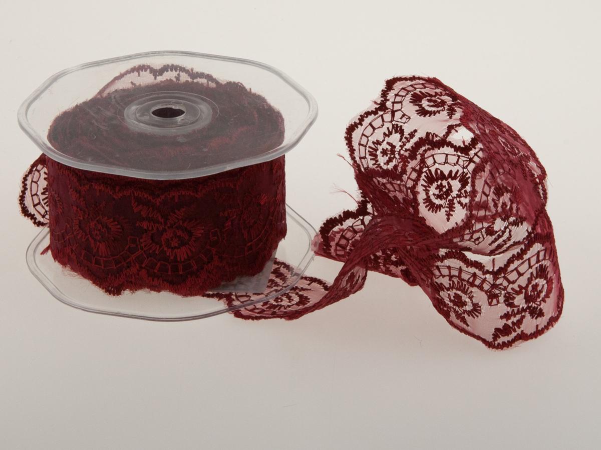 Dekoband Spitze Bordeaux ohne Draht 40mm