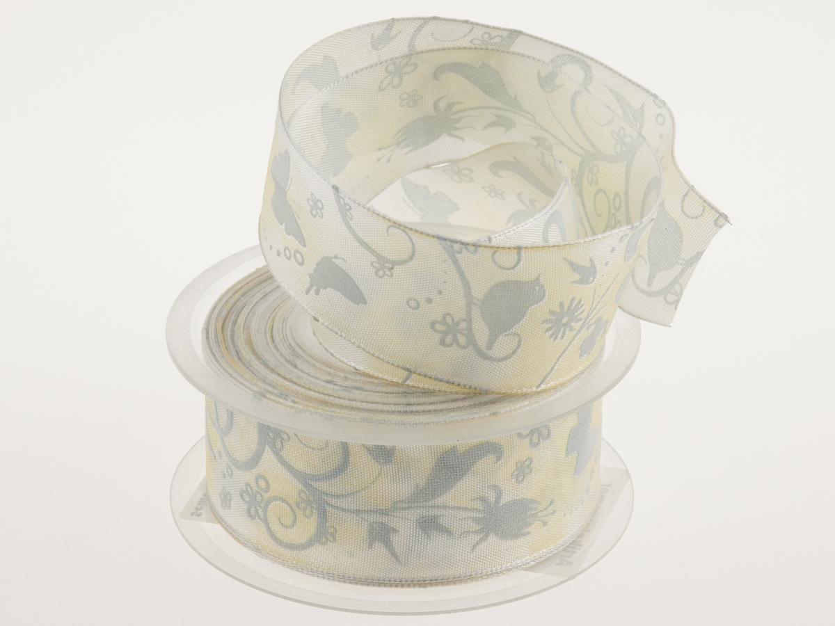 Blumenband Schmetterling creme mit Draht 40mm