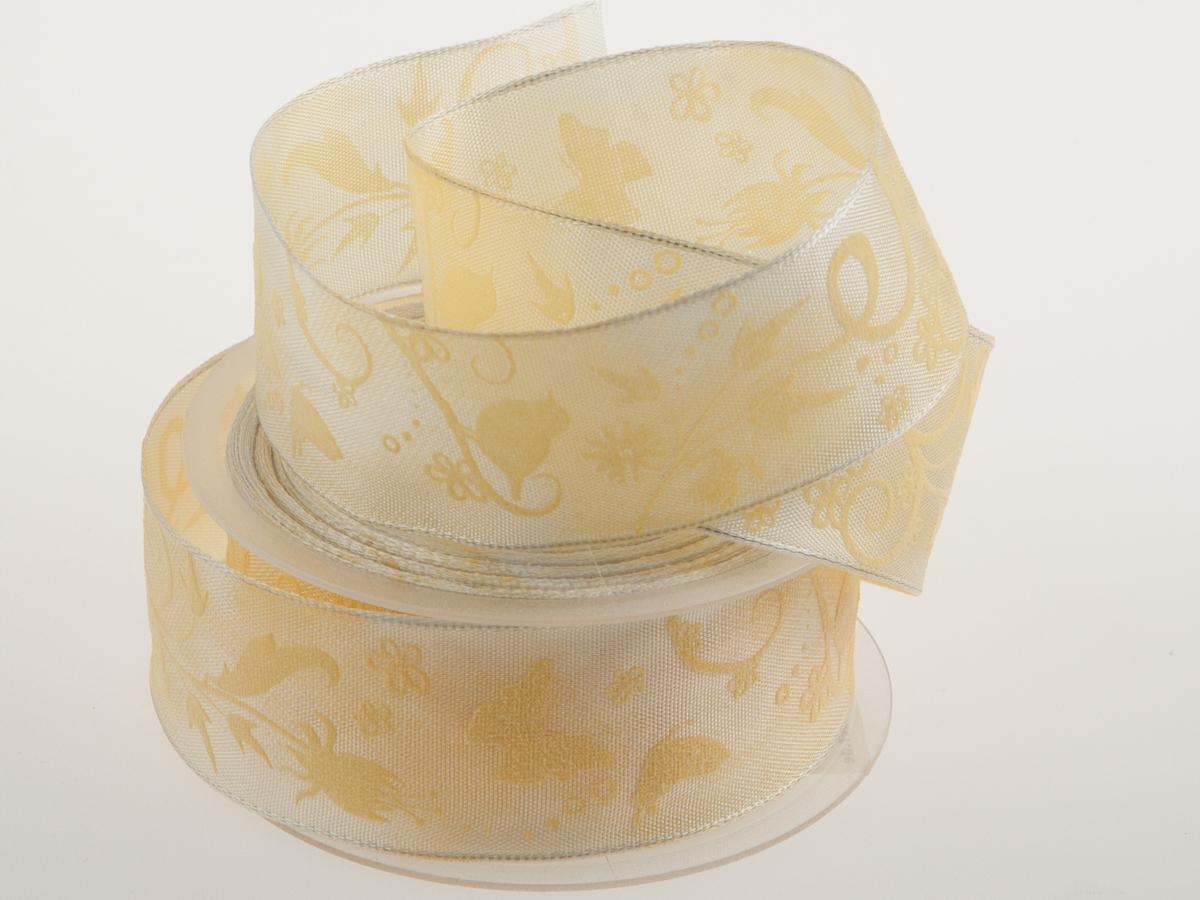 Blumenband Schmetterling Apricot mit Draht 40mm