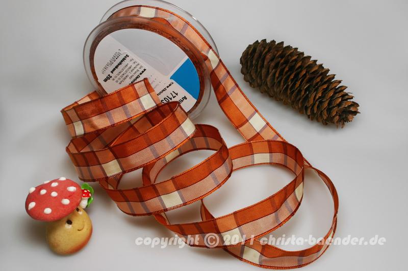 Karoband Herbstkaro Cognac Creme mit Draht 25mm