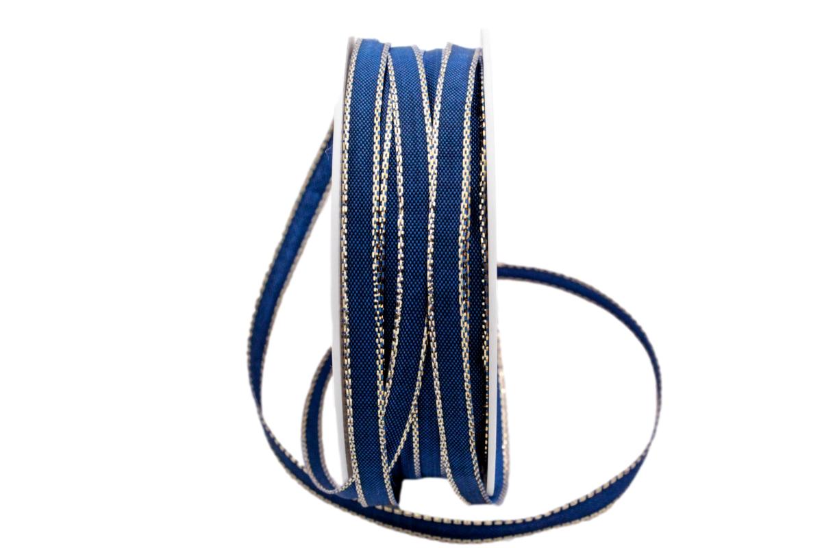 Geschenkband Stretto blau / gold 6mm ohne Draht