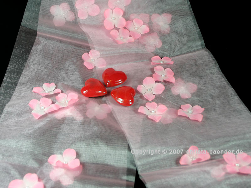 "Organzastoff mit Blumen" 22 cm breit, Rosa