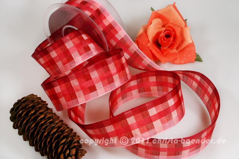 Karoband Memphis Rosa Bordeaux mit Draht 40mm