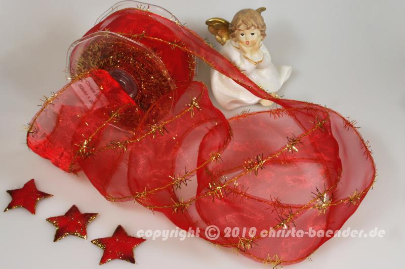 Weihnachtsband Lamettatraum Rot mit Draht 50mm